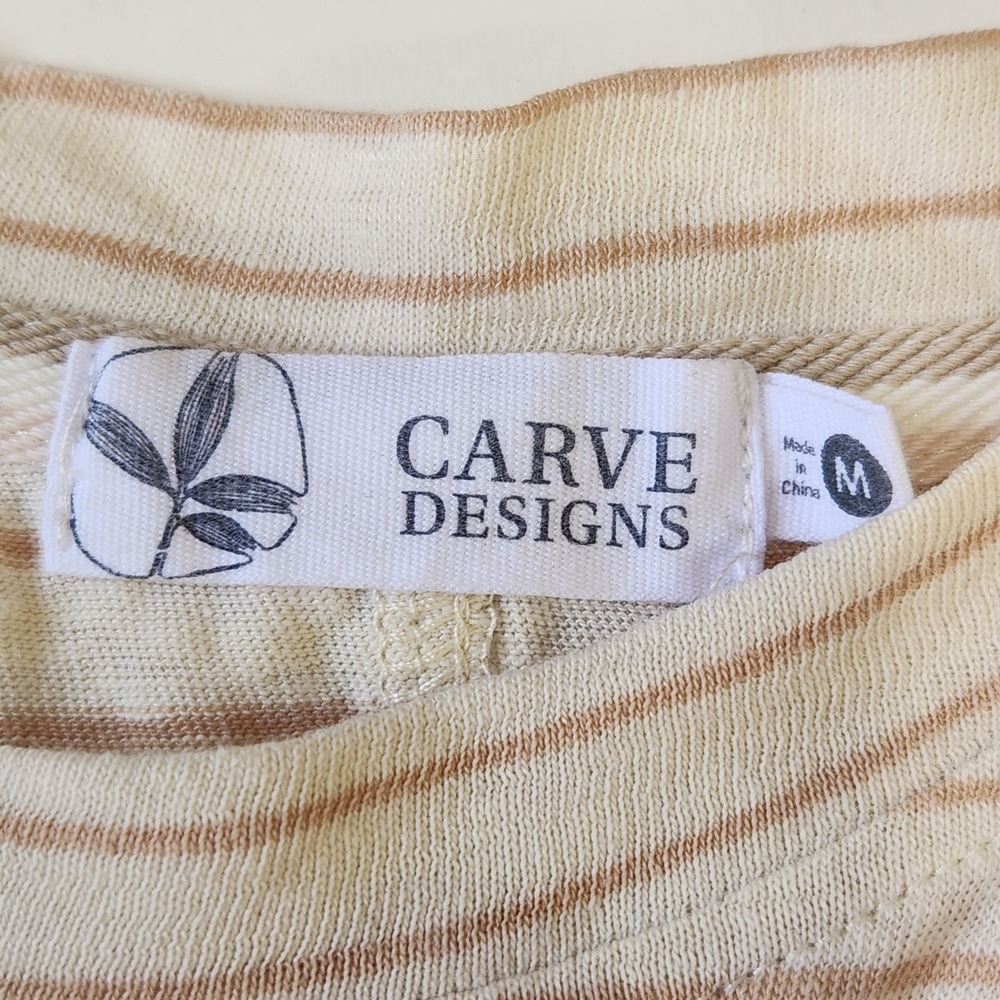 Carve Designs Astrid Hemp Organic Cotton Striped Cap Sleeve Top Cream Tan M - Picture 5 of 8